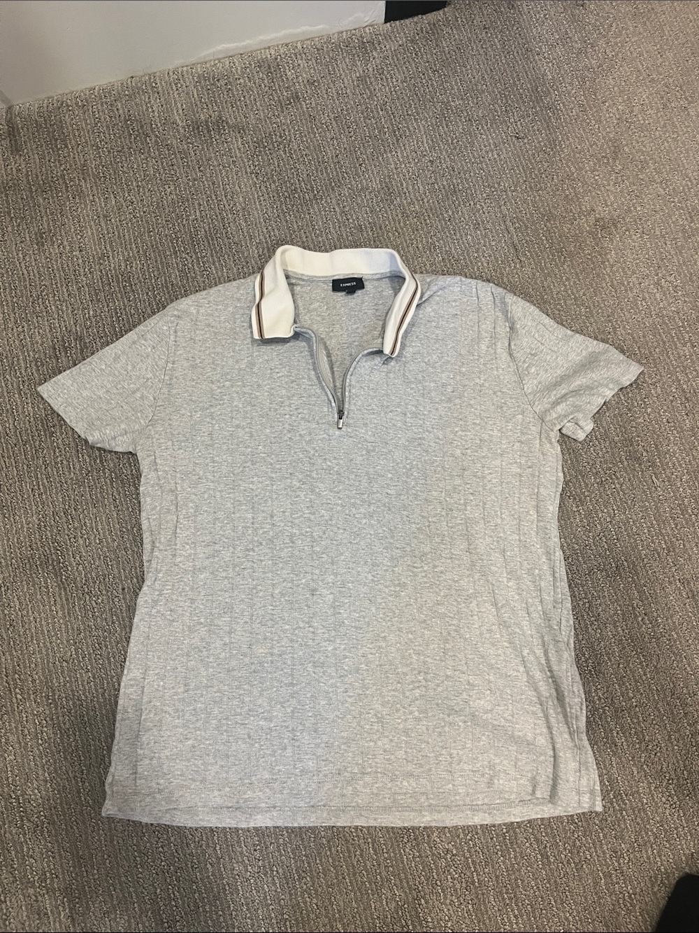 Men's Light Gray Zip Polo Shirt with Contrast Collar